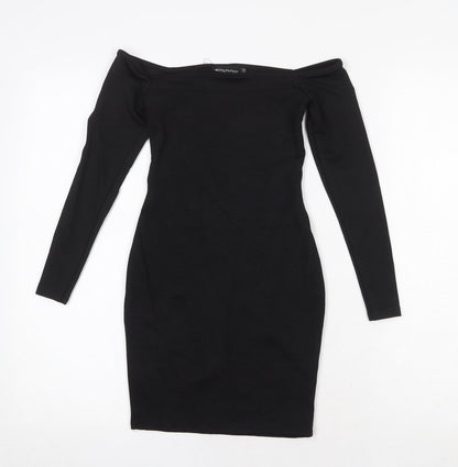 PRETTYLITTLETHING Womens Black Polyester Bodycon Size 4 Off the Shoulder Pullover - Bardot