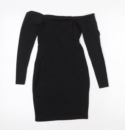 PRETTYLITTLETHING Womens Black Polyester Bodycon Size 4 Off the Shoulder Pullover - Bardot