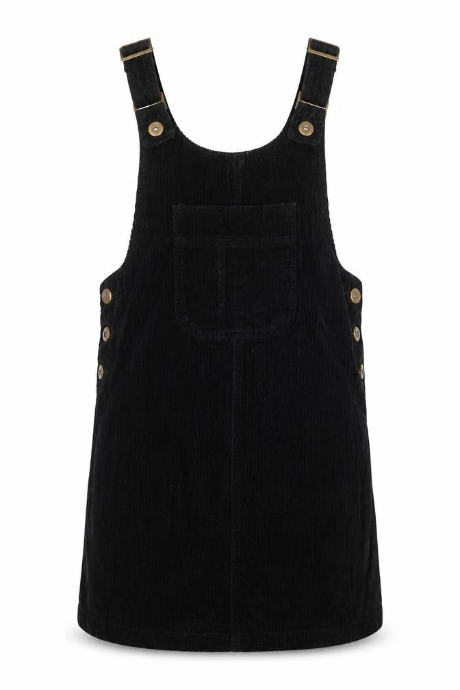 Denim & Co. Womens Black Cotton Pinafore/Dungaree Dress Size 8 Scoop Neck Button