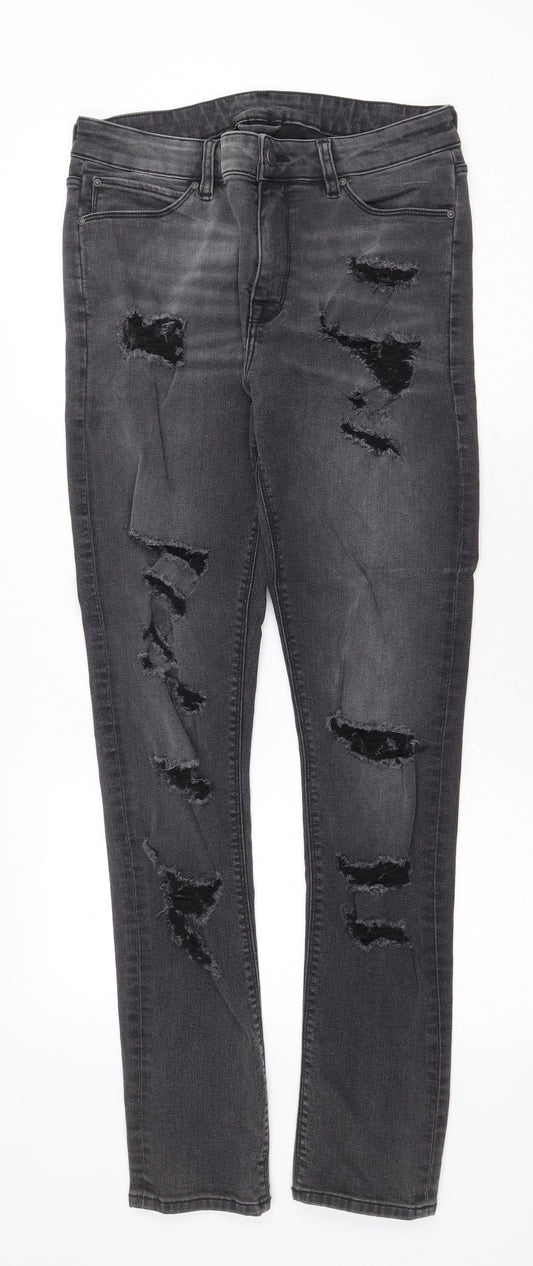 Preworn Womens Grey Cotton Skinny Jeans Size 32 in Regular Zip