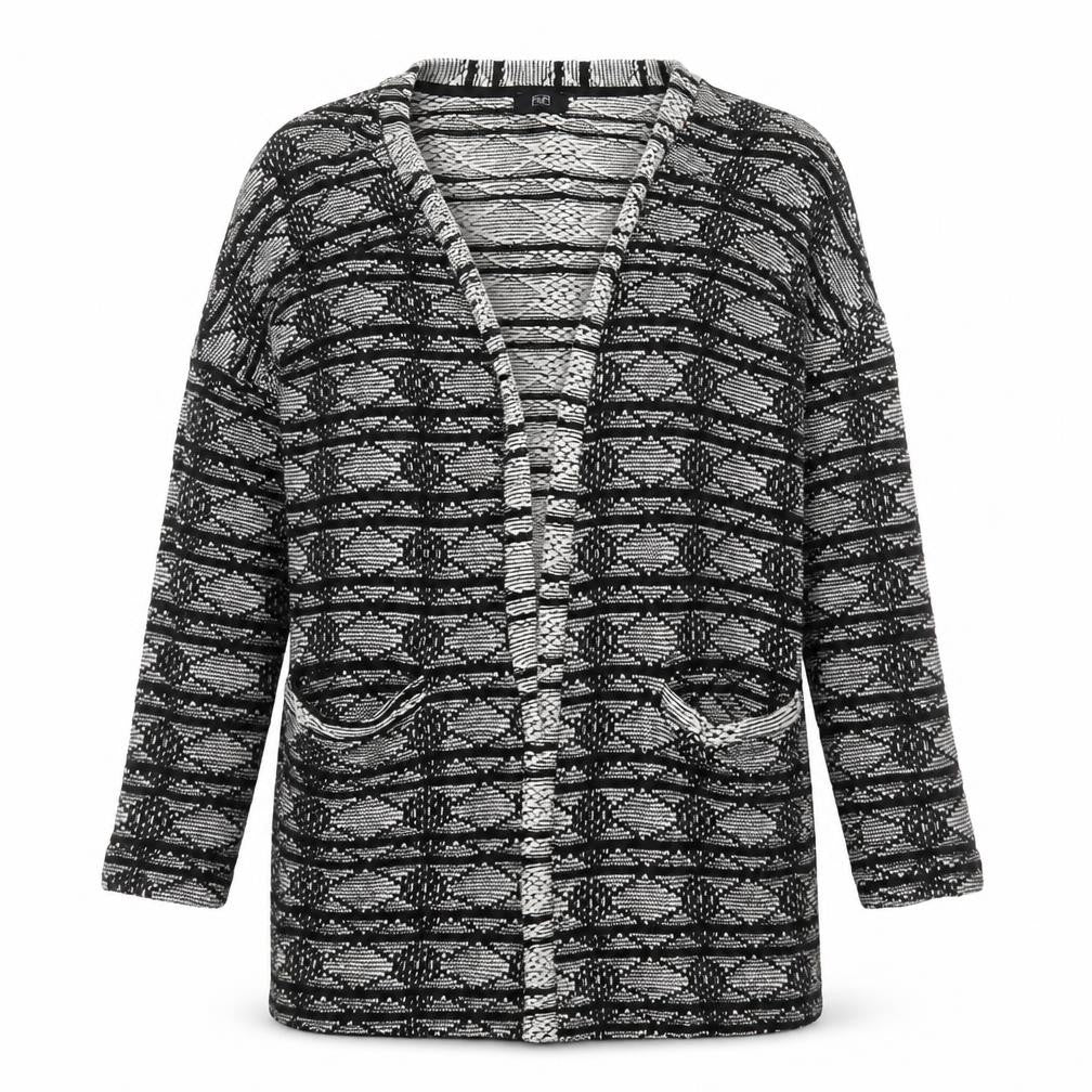 F&F Womens Black V-Neck Geometric Cotton Cardigan Jumper Size 8