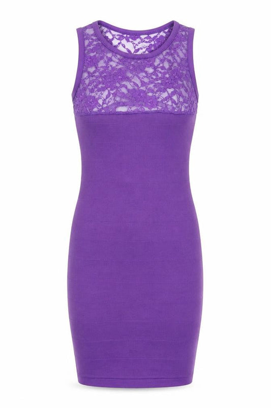 PK Clothing Womens Purple Polyester Bodycon Size S Scoop Neck Pullover - Lace Panel