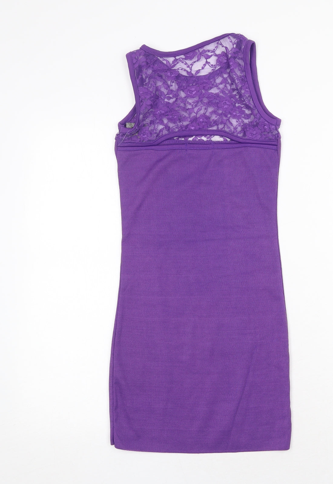 PK Clothing Womens Purple Polyester Bodycon Size S Scoop Neck Pullover - Lace Panel