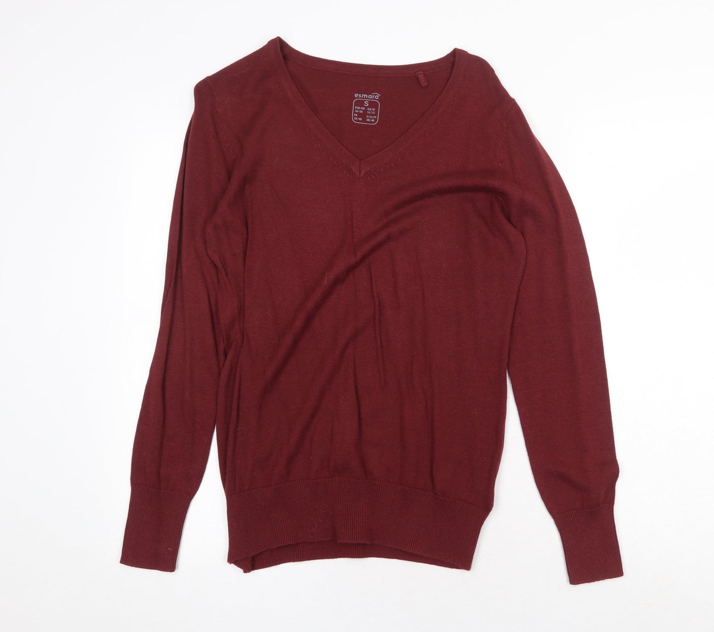 ESMARA Womens Red V-Neck Cotton Pullover Jumper Size S - Size 10-12