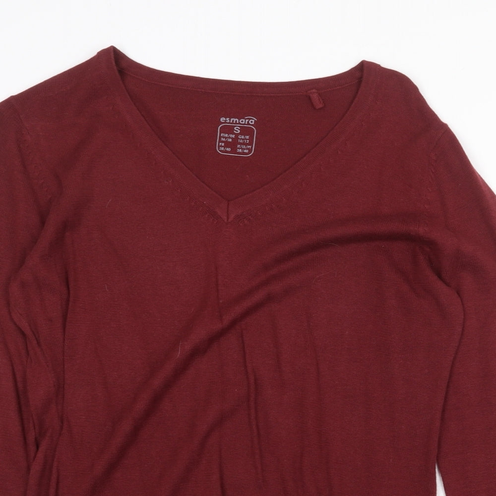 ESMARA Womens Red V-Neck Cotton Pullover Jumper Size S - Size 10-12