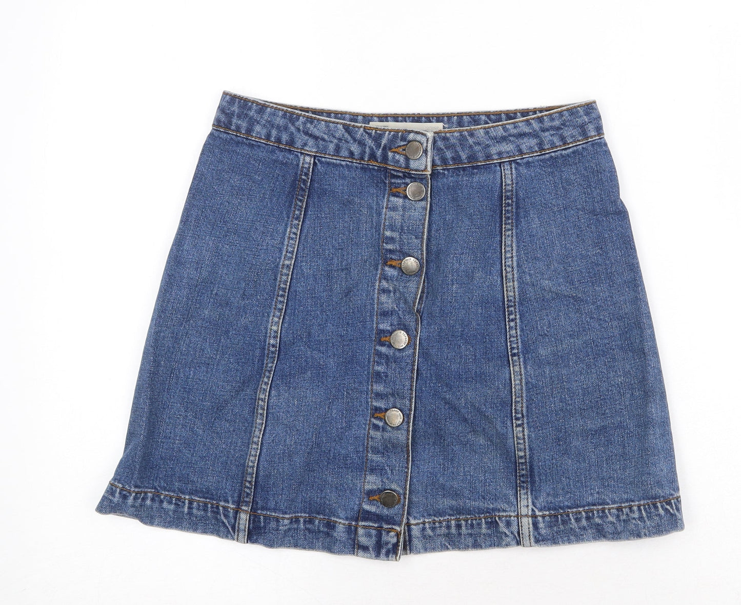 Topshop Womens Blue Cotton Mini Skirt Size 26 in Button