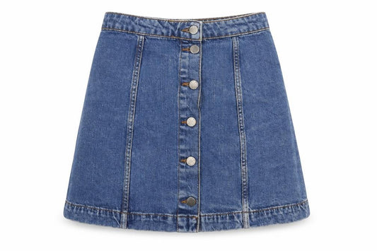 Topshop Womens Blue Cotton Mini Skirt Size 26 in Button