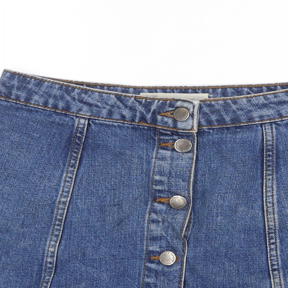 Topshop Womens Blue Cotton Mini Skirt Size 26 in Button