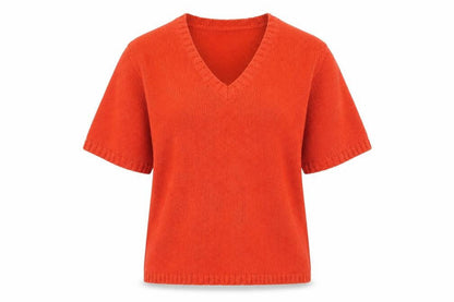 Essentials Womens Orange V-Neck Acrylic Pullover Jumper Size 14 - Size 14-16