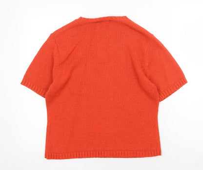 Essentials Womens Orange V-Neck Acrylic Pullover Jumper Size 14 - Size 14-16