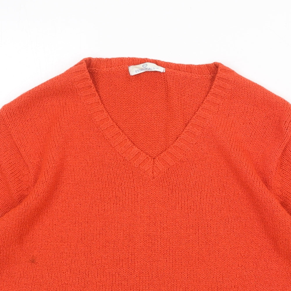 Essentials Womens Orange V-Neck Acrylic Pullover Jumper Size 14 - Size 14-16