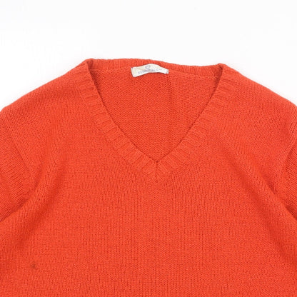 Essentials Womens Orange V-Neck Acrylic Pullover Jumper Size 14 - Size 14-16
