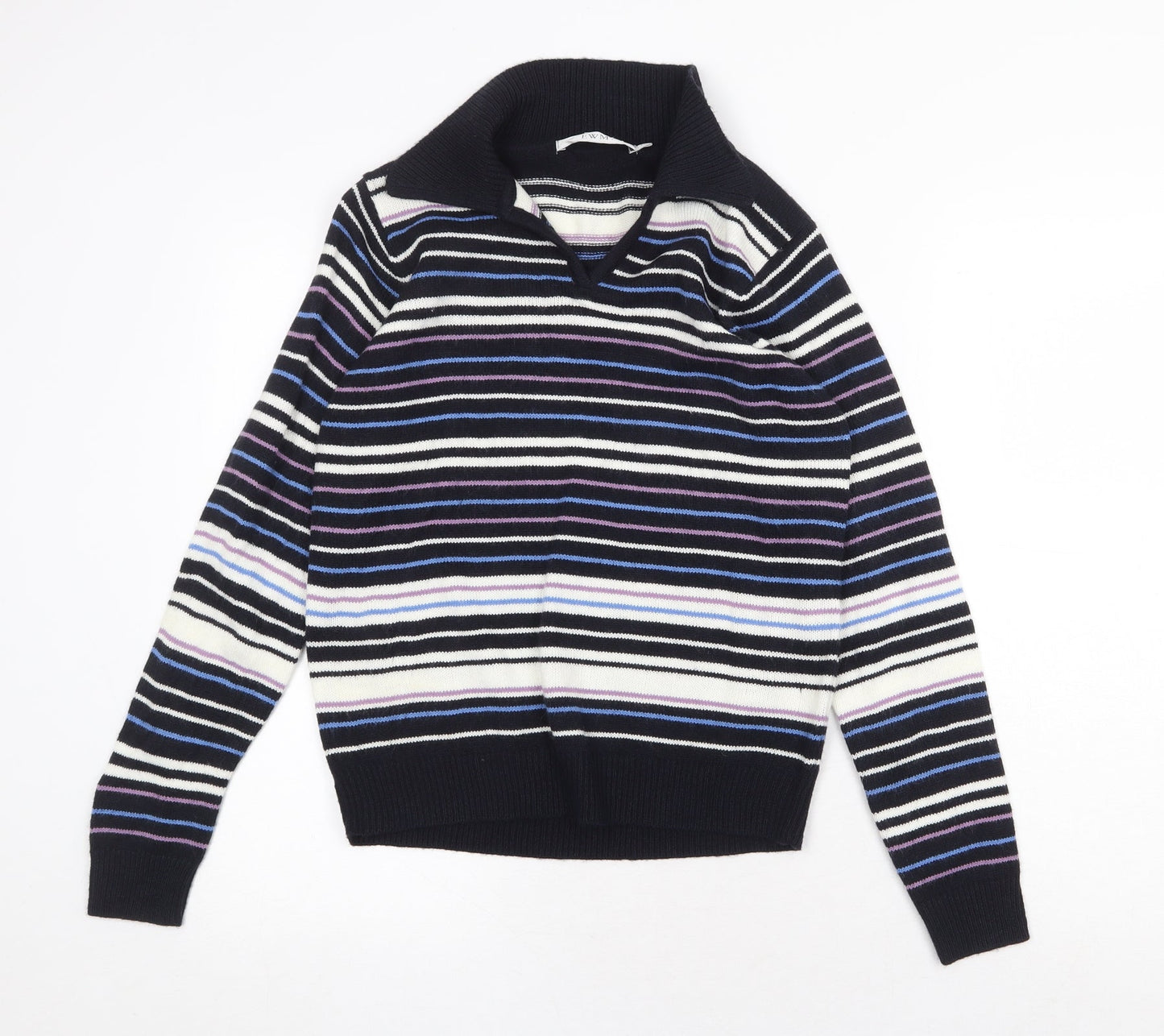 EWM Womens Multicoloured Collared Striped Acrylic Pullover Jumper Size S - Size 10-12
