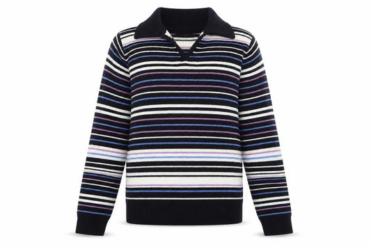 EWM Womens Multicoloured Collared Striped Acrylic Pullover Jumper Size S - Size 10-12