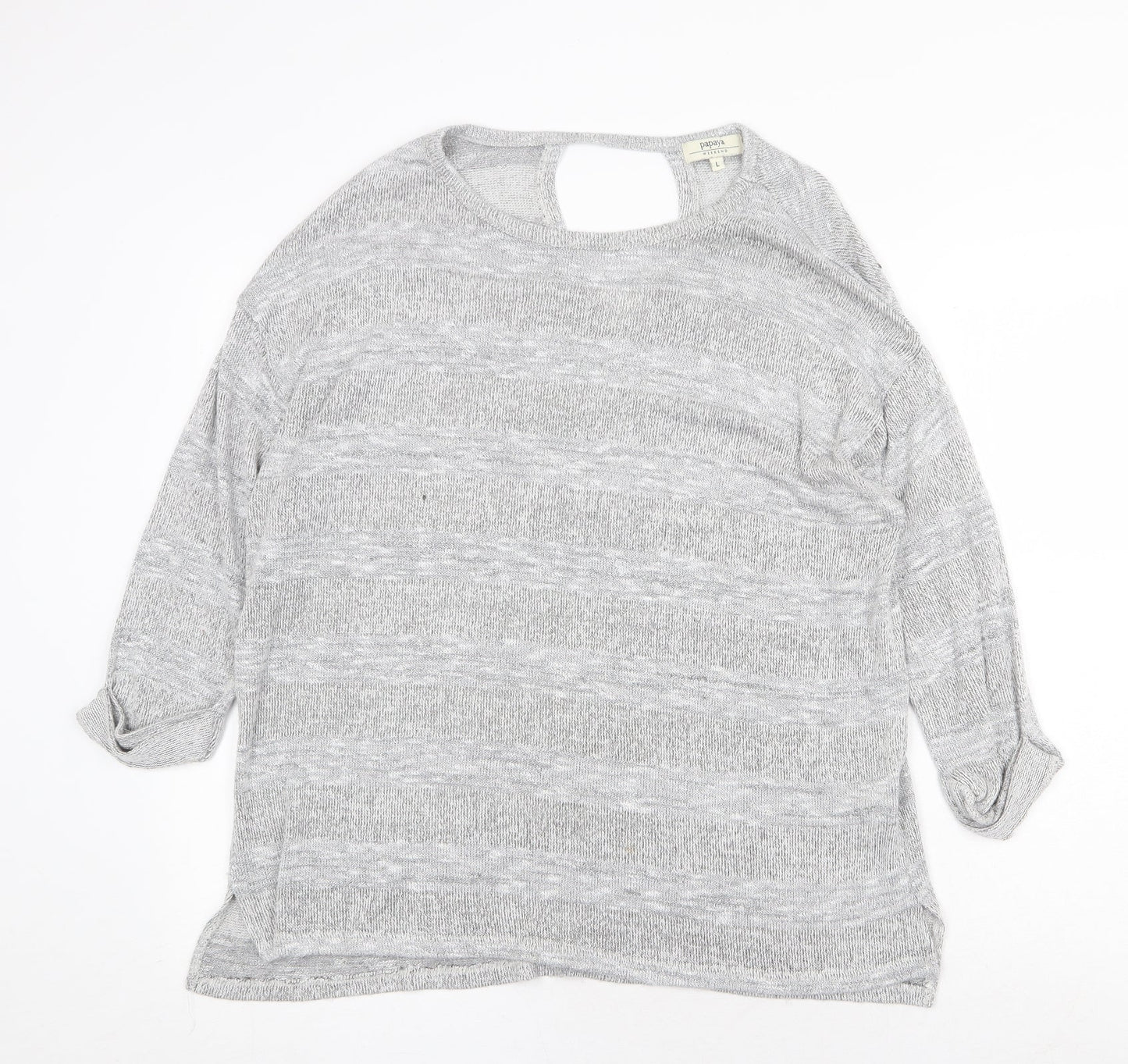 Papaya Womens Grey Round Neck Viscose Pullover Jumper Size L
