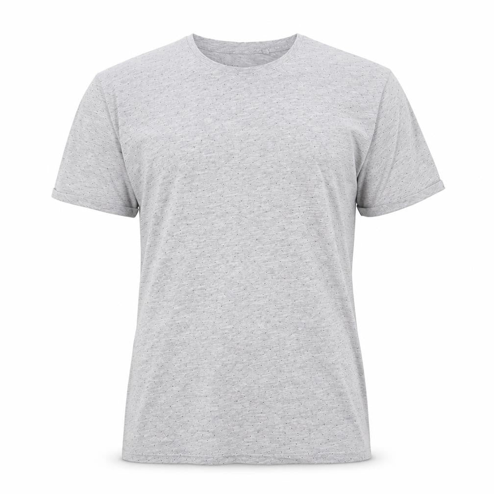 FSBN Mens Grey Polka Dot Cotton T-Shirt Size M Round Neck
