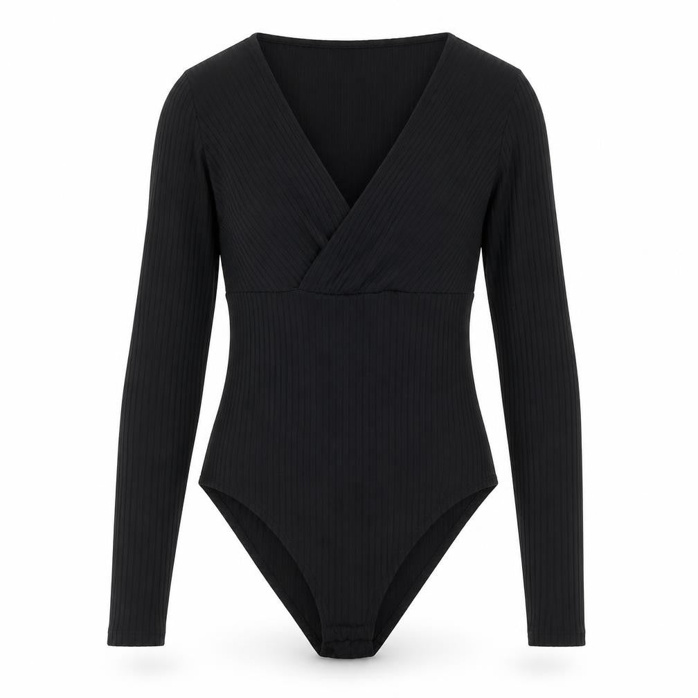 H&M Womens Black Polyester Bodysuit One-Piece Size S Snap - Ribbed