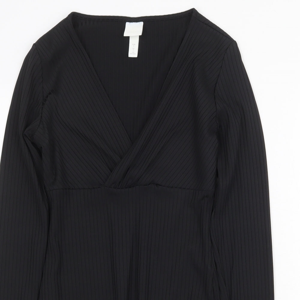 H&M Womens Black Polyester Bodysuit One-Piece Size S Snap - Ribbed