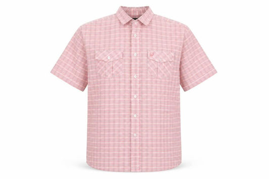 Lincoln Mens Pink Plaid Viscose Button-Up Size L Collared Button