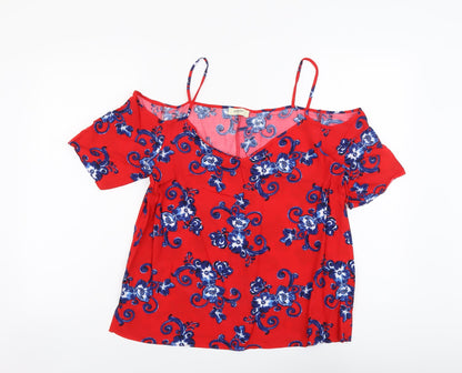 Papaya Womens Red Geometric Viscose Basic Blouse Size 12 V-Neck