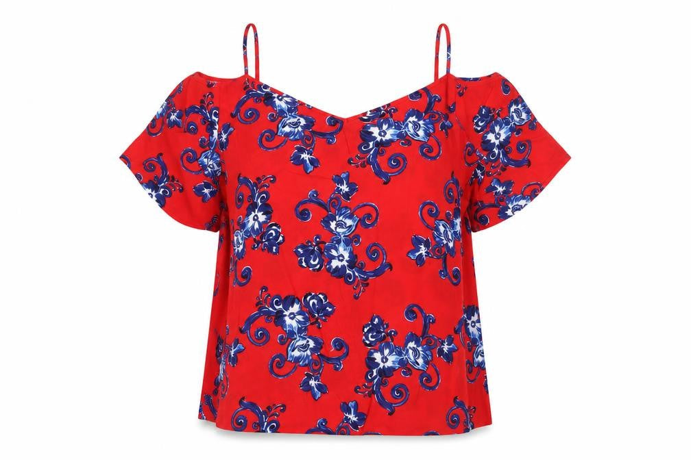 Papaya Womens Red Geometric Viscose Basic Blouse Size 12 V-Neck