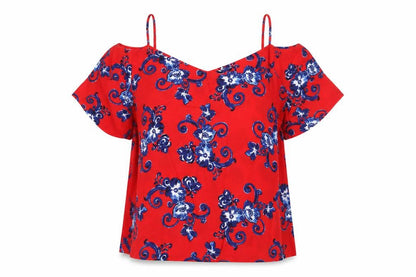 Papaya Womens Red Geometric Viscose Basic Blouse Size 12 V-Neck