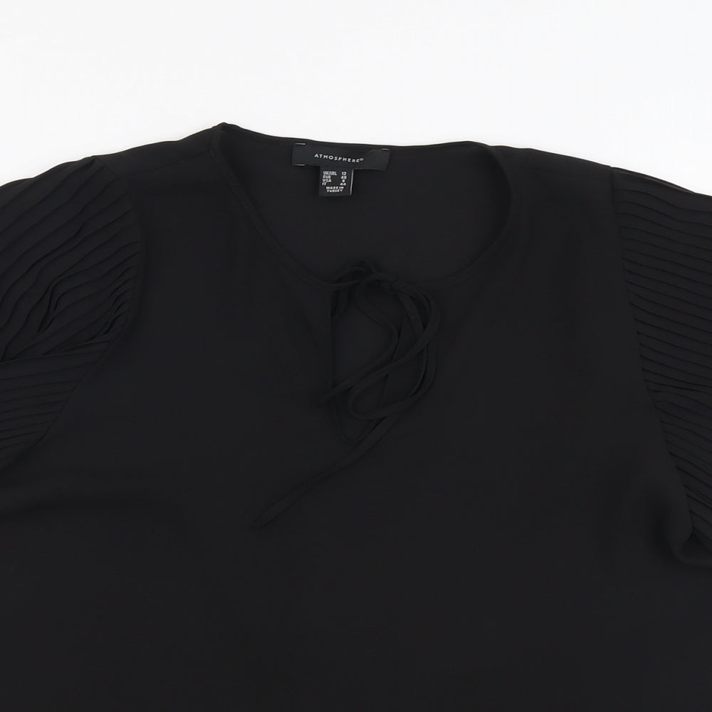 Atmosphere Womens Black Polyester Basic Blouse Size 12 V-Neck