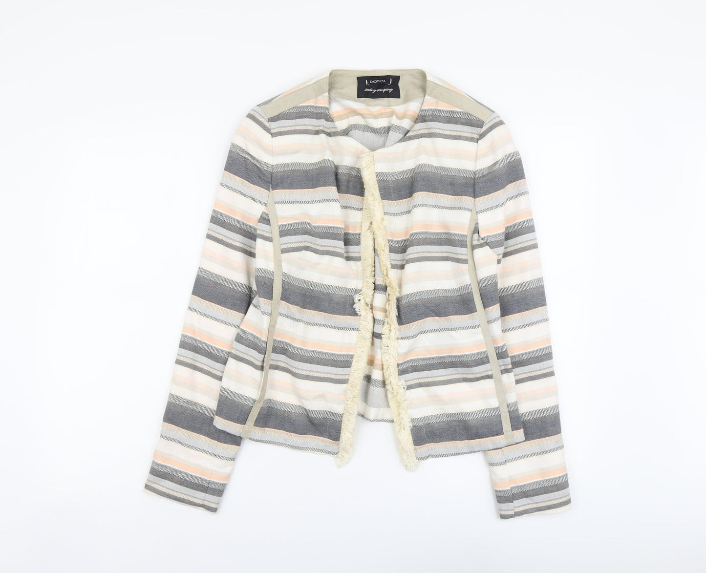 Bianca Womens Multicoloured Striped Jacket Blazer Size 12 Hook & Eye