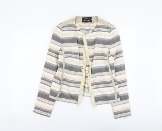 Bianca Womens Multicoloured Striped Jacket Blazer Size 12 Hook & Eye