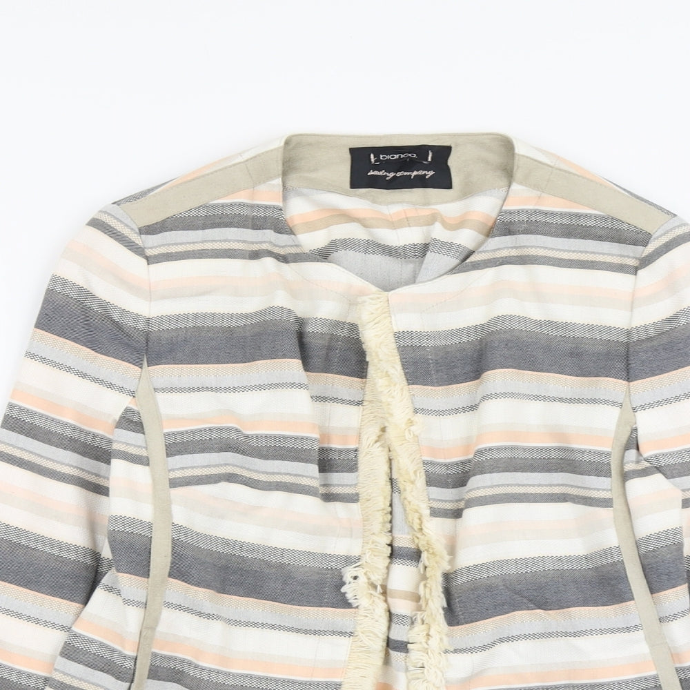 Bianca Womens Multicoloured Striped Jacket Blazer Size 12 Hook & Eye