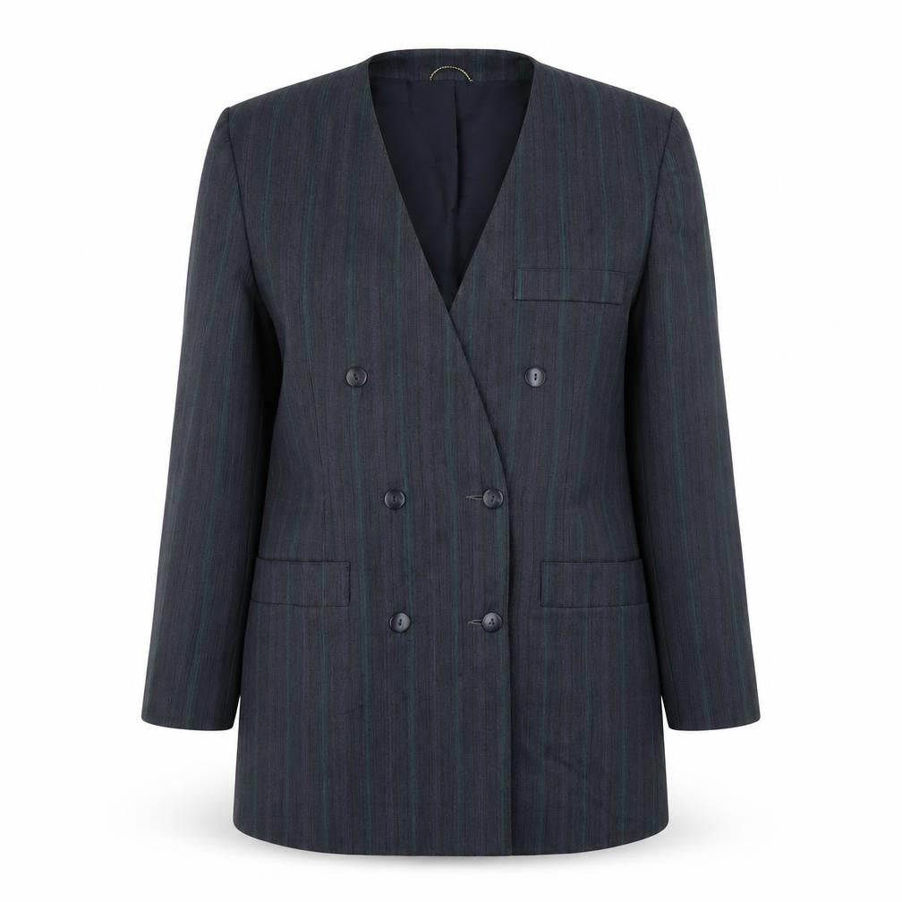 Simon Jersey Womens Blue Striped Wool Jacket Suit Jacket Size 12