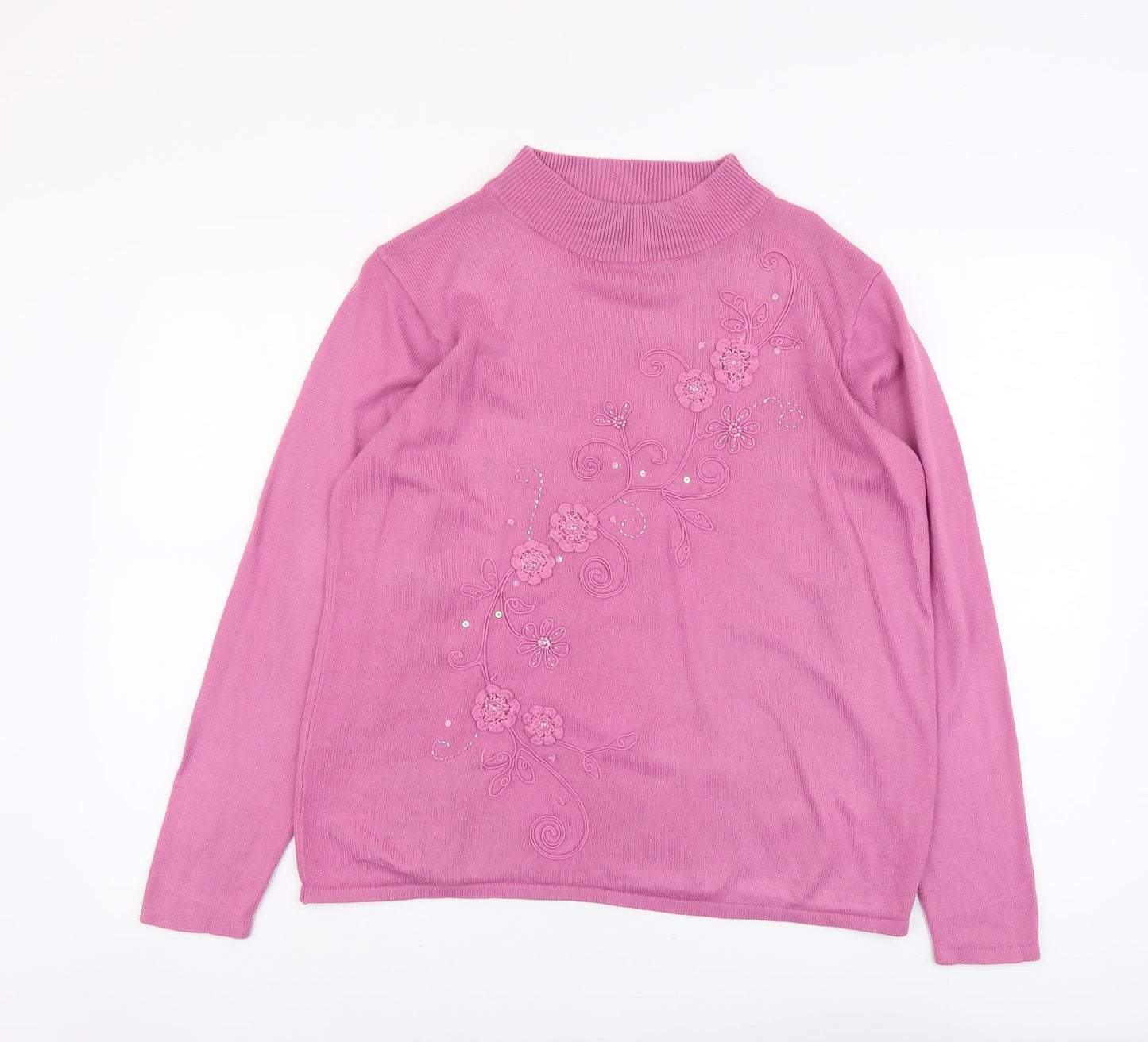 Fay Louise Womens Purple Mock Neck Floral Acrylic Pullover Jumper Size M