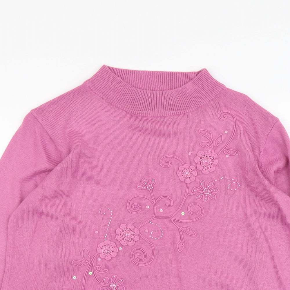 Fay Louise Womens Purple Mock Neck Floral Acrylic Pullover Jumper Size M