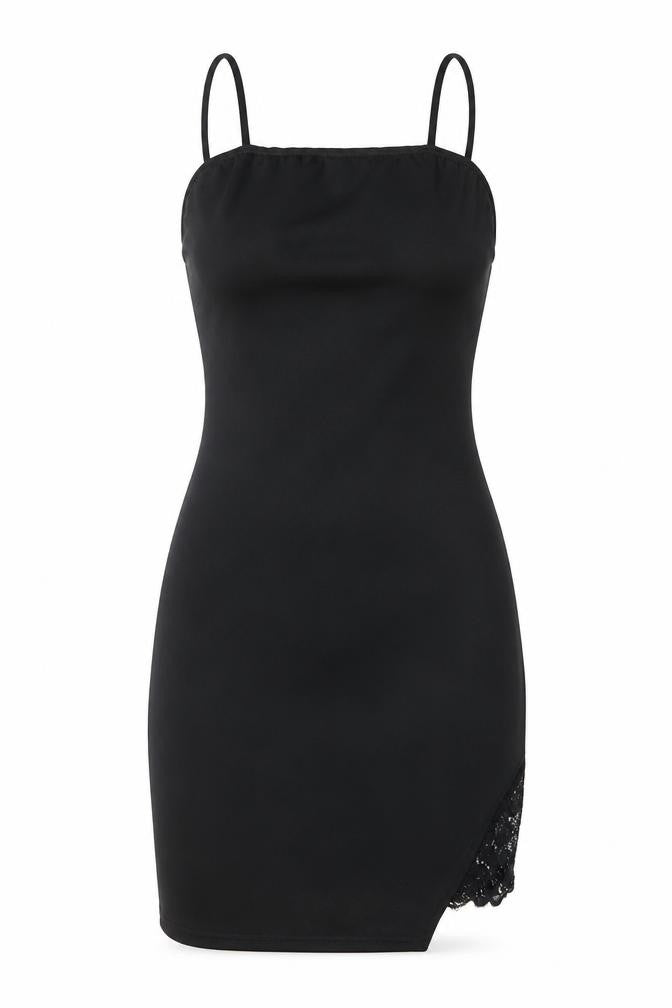 Missguided Womens Black Polyester Bodycon Size 8 Square Neck Pullover - Lace Side Split