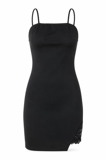 Missguided Womens Black Polyester Bodycon Size 8 Square Neck Pullover - Lace Side Split