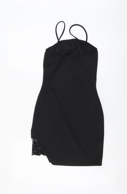 Missguided Womens Black Polyester Bodycon Size 8 Square Neck Pullover - Lace Side Split