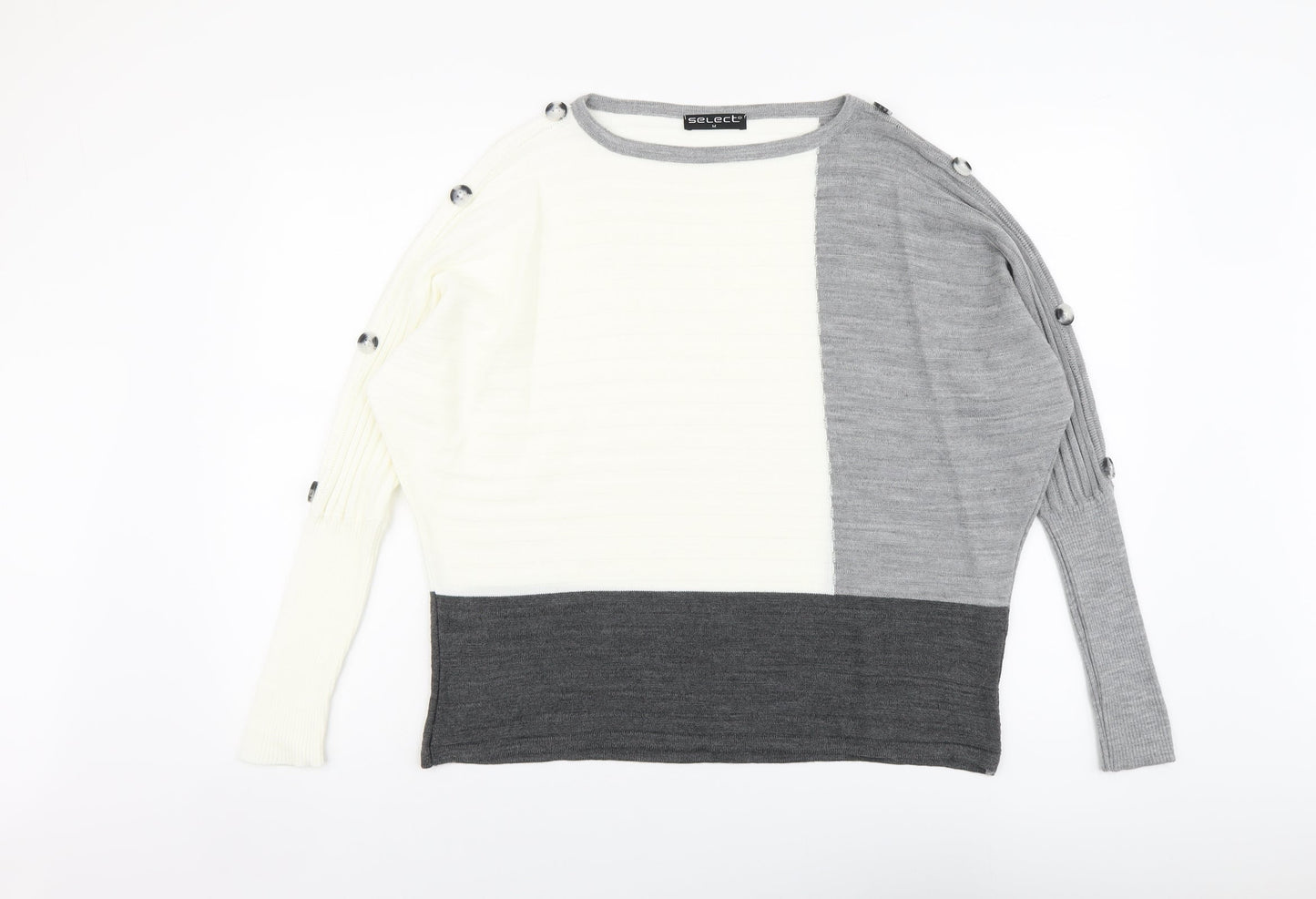 Select Womens Multicoloured Round Neck Acrylic Pullover Jumper Size M - Colourblock Pattern