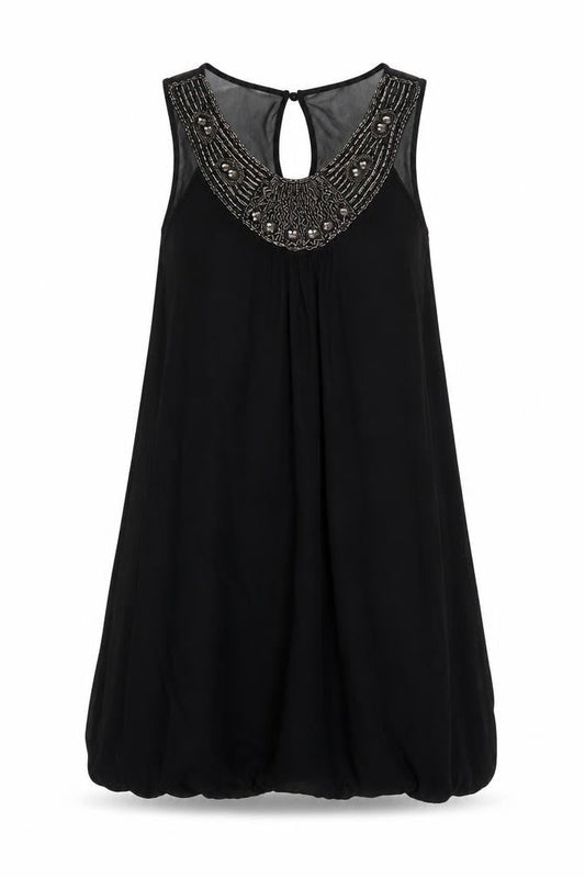 Miss Selfridge Womens Black Viscose Trapeze & Swing Size 10 Round Neck Button