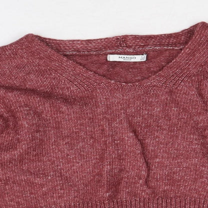Mango Womens Red V-Neck Acrylic Pullover Jumper Size S
