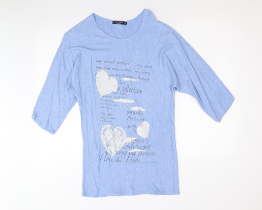 Senza Tempo Womens Blue Round Neck Viscose Pullover Jumper Size M