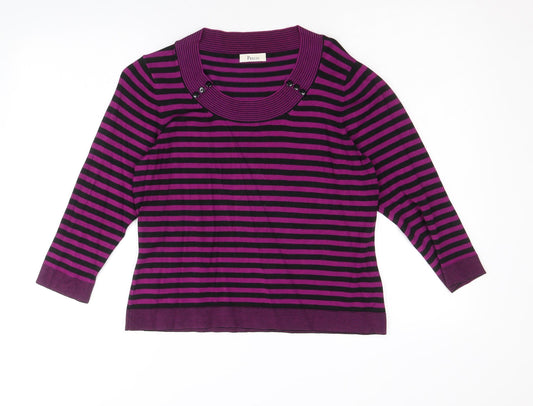 Precis Womens Purple Scoop Neck Striped Viscose Pullover Jumper Size M