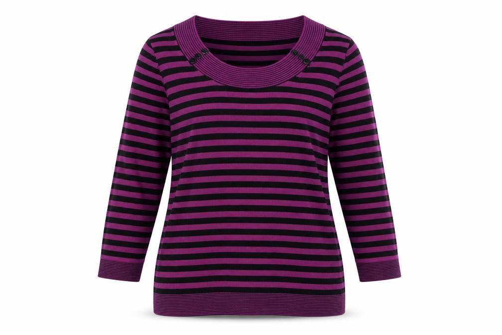 Precis Womens Purple Scoop Neck Striped Viscose Pullover Jumper Size M