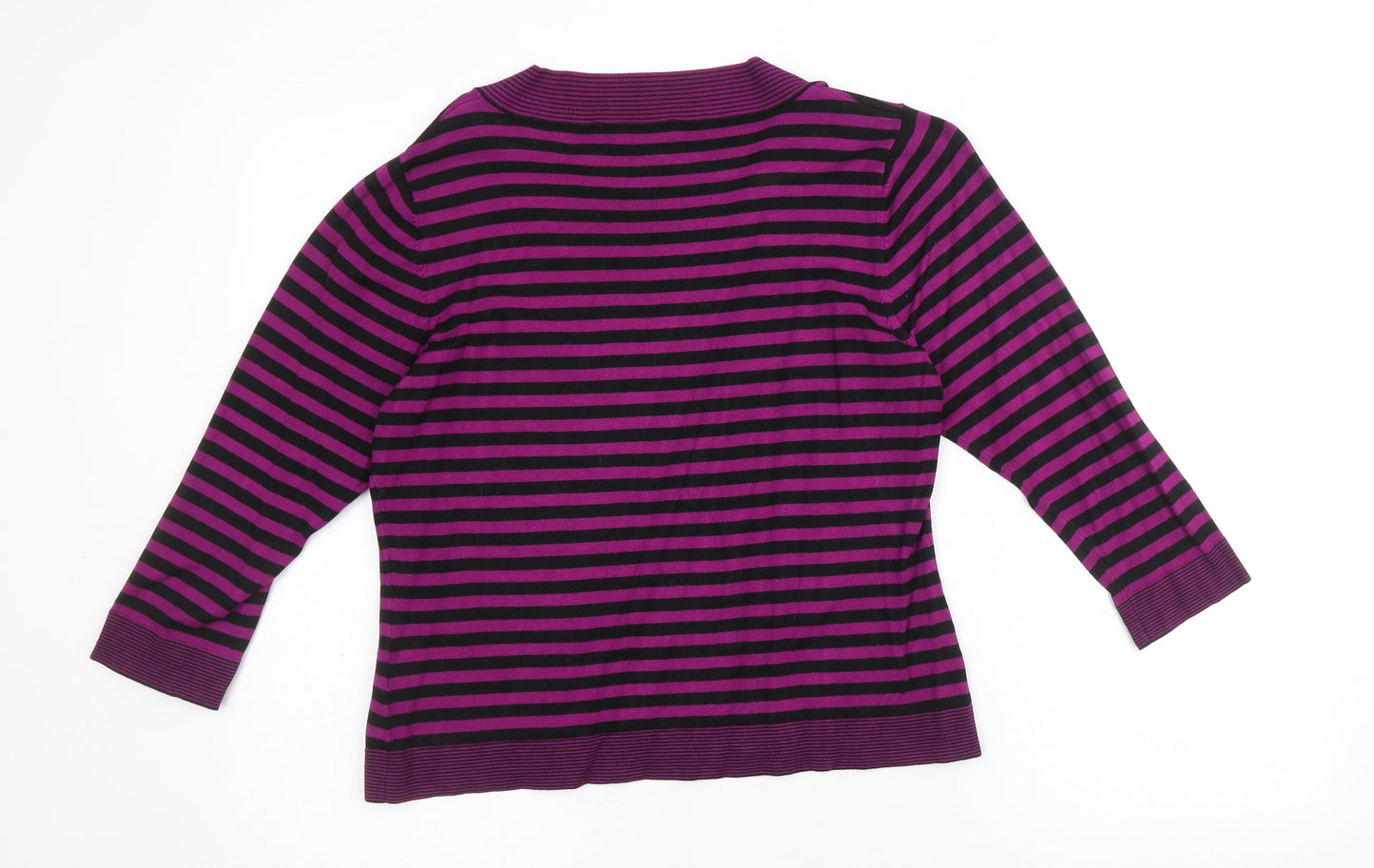 Precis Womens Purple Scoop Neck Striped Viscose Pullover Jumper Size M