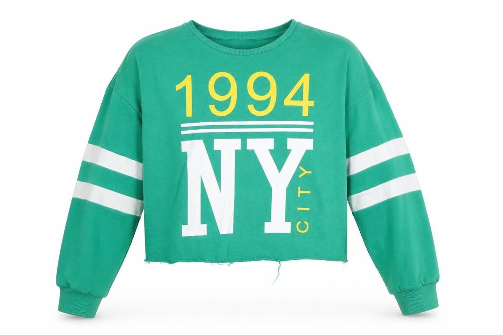 New Look Girls Green Cotton Pullover Sweatshirt Size 14-15 Years Pullover - NY City 1994