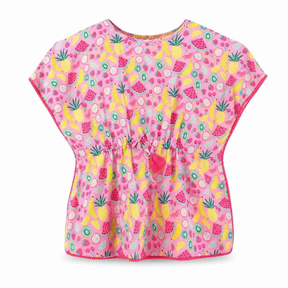 Primark Girls Pink Geometric Polyester A-Line Size 4-5 Years Round Neck Button