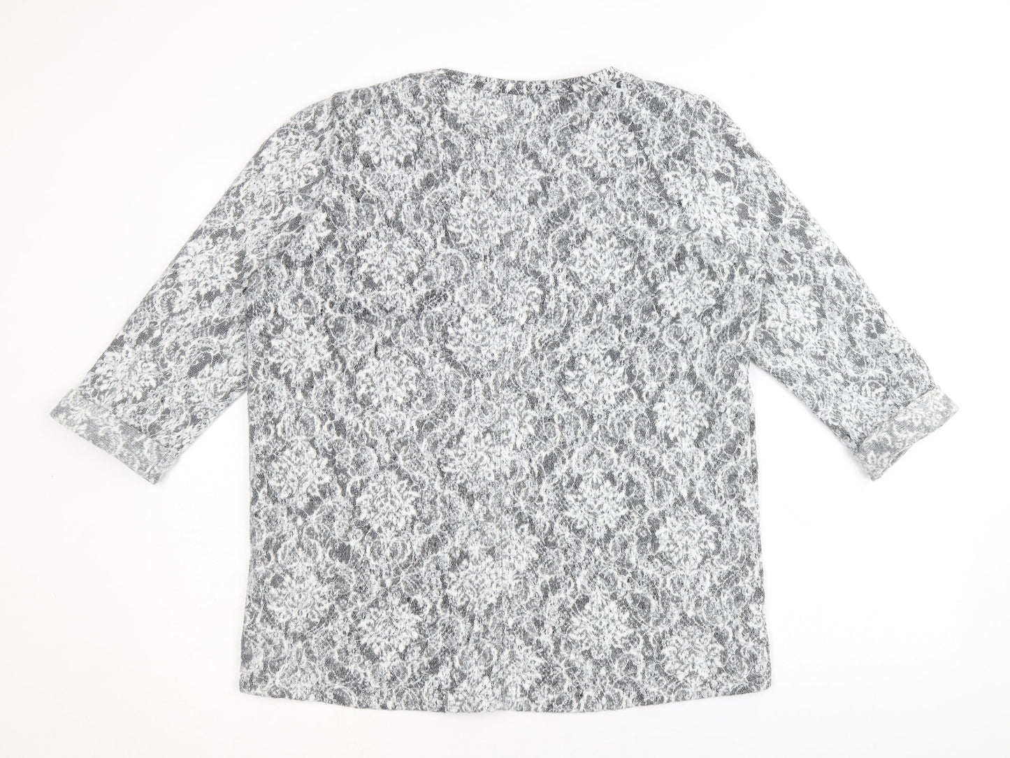 Marks and Spencer Womens Grey Round Neck Geometric Viscose Pullover Jumper Size 12