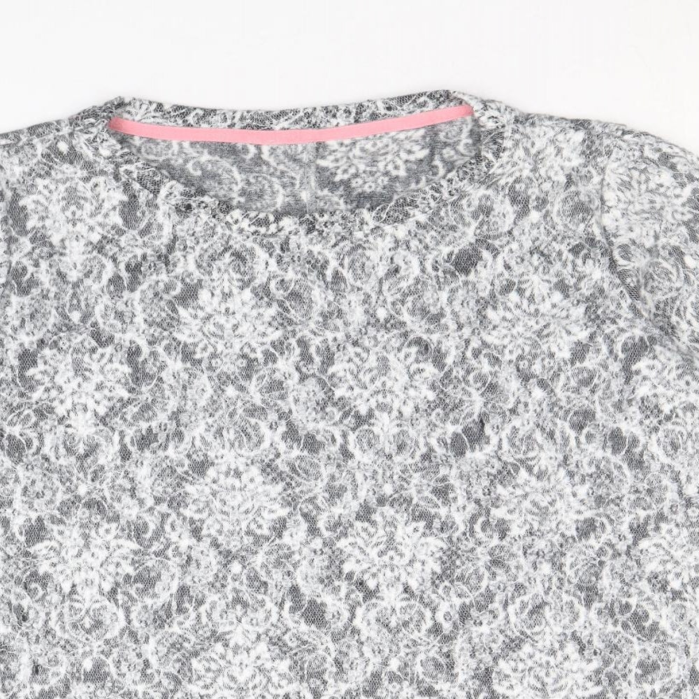 Marks and Spencer Womens Grey Round Neck Geometric Viscose Pullover Jumper Size 12