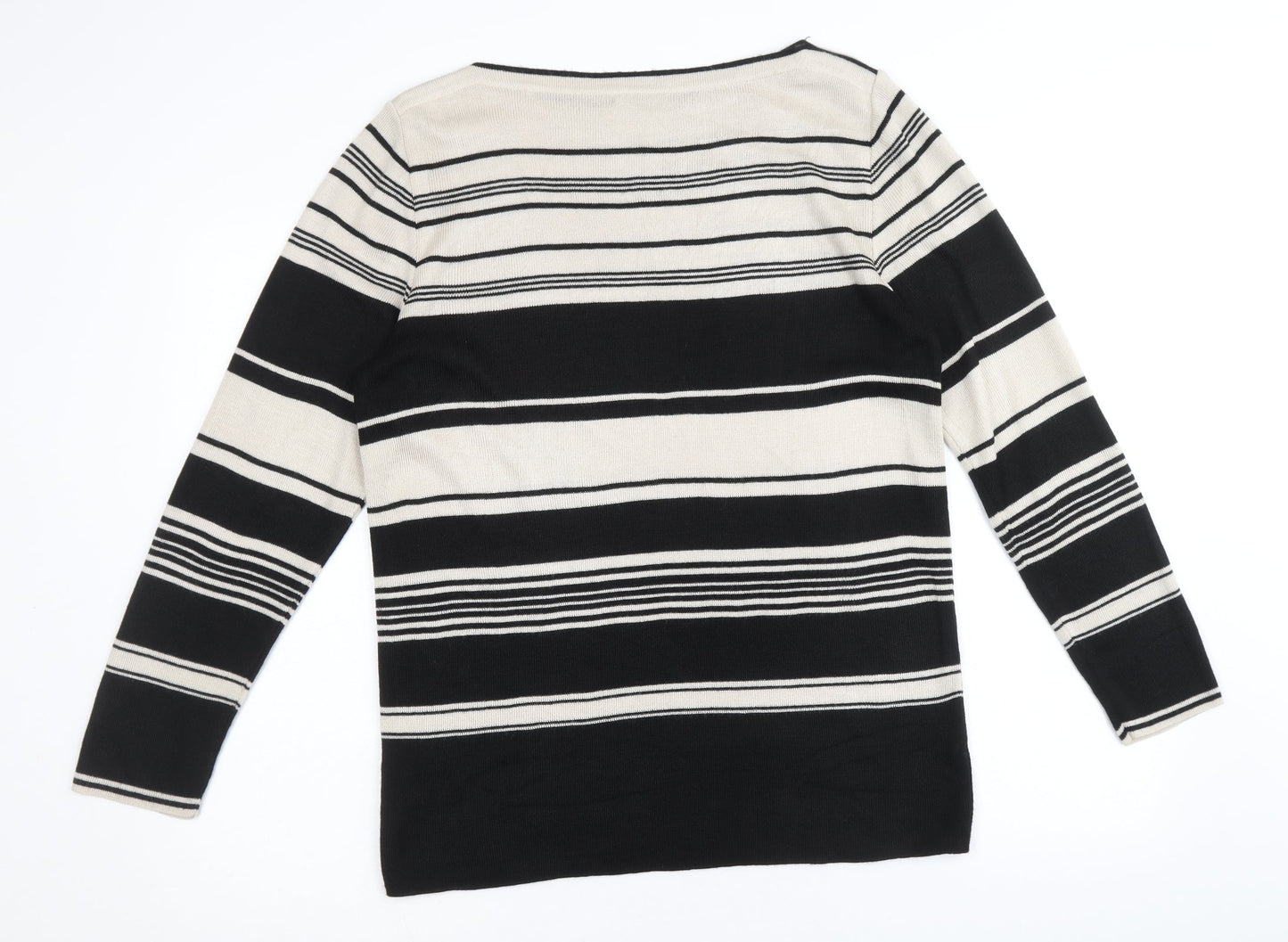Berkertex Womens Black Boat Neck Striped Acrylic Pullover Jumper Size 12