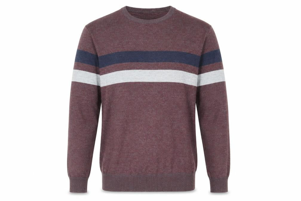 Smith & Jones Mens Red Square Neck Striped Polyester Pullover Jumper Size M Long Sleeve