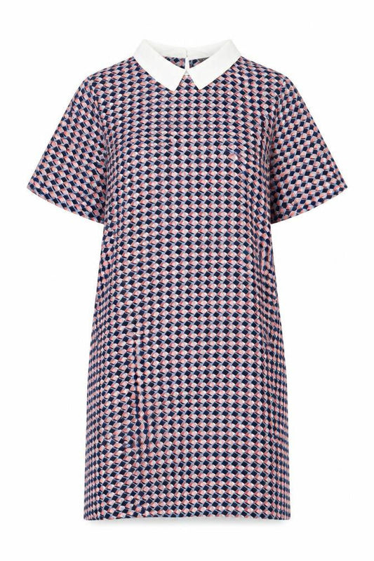 Papaya Womens Multicoloured Geometric Polyester Shift Size 14 Collared Button